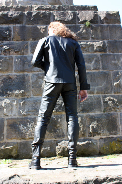 Echt Leder Hemd weiches Rindsleder langarm Schulterklappen Druckknopfleiste Brusttaschen