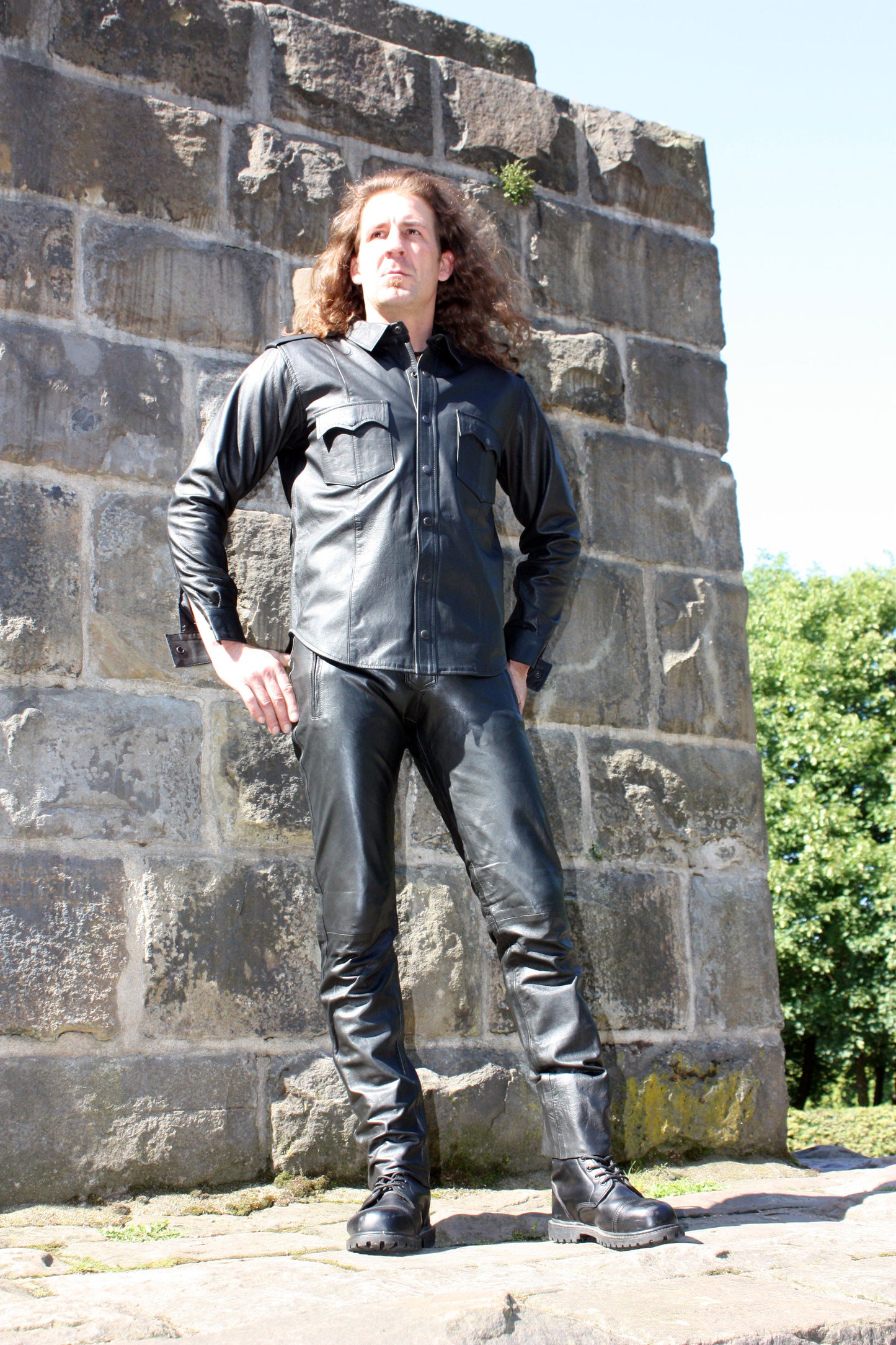 Echt Leder Hemd weiches Rindsleder langarm Schulterklappen Druckknopfleiste Brusttaschen