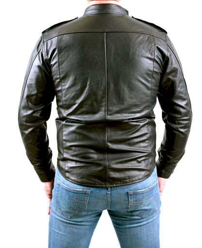 Echt Leder Hemd weiches Rindsleder langarm Schulterklappen Druckknopfleiste Brusttaschen