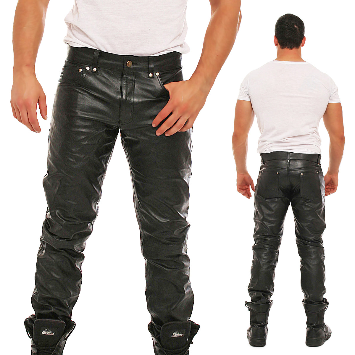 Echt Leder Herren Hose weiches Rindsleder Nappaleder 5 Pocket Style Knopfleiste