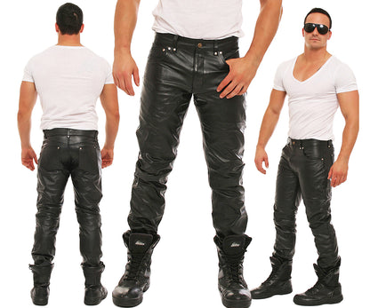Echt Leder Herren Hose weiches Rindsleder Nappaleder 5 Pocket Style Knopfleiste