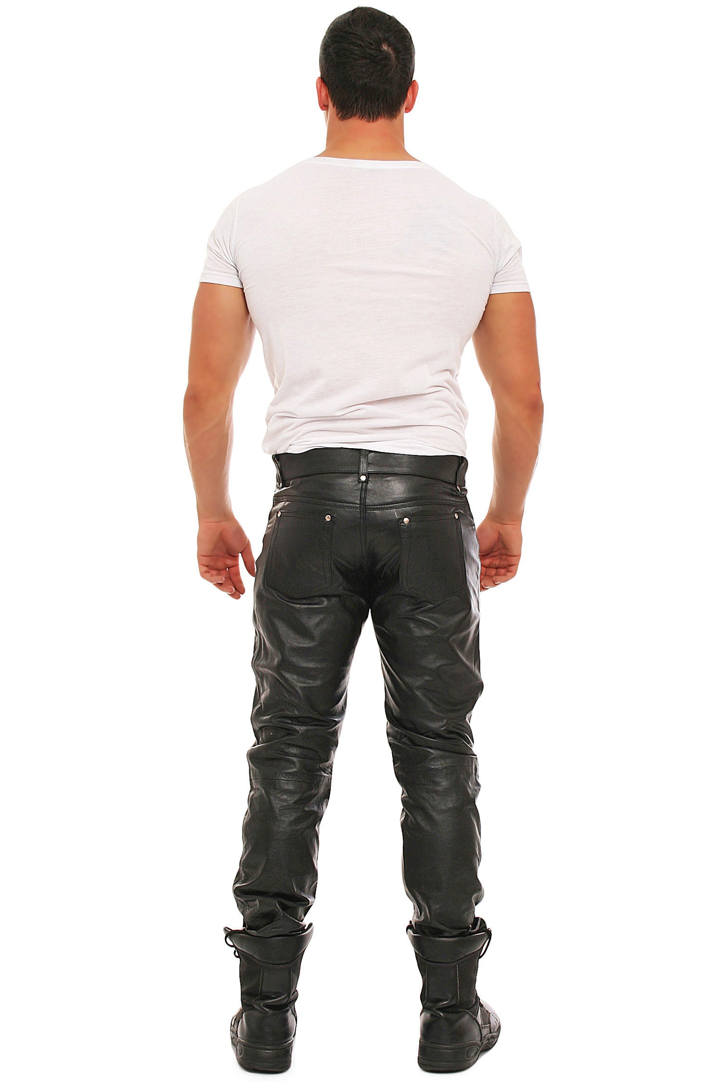 Echt Leder Herren Hose weiches Rindsleder Nappaleder 5 Pocket Style Knopfleiste