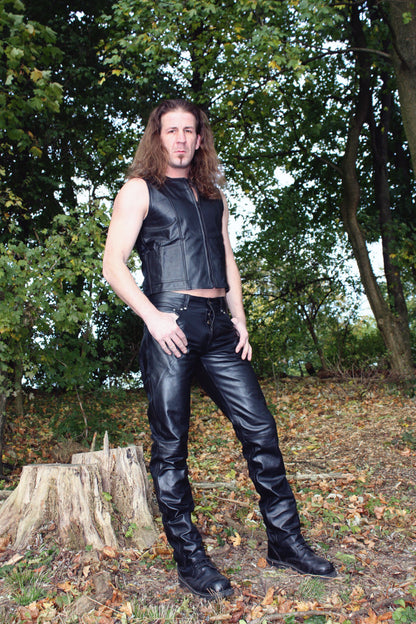 Echt Leder Herren Hose weiches Rindsleder Nappaleder 5 Pocket Style Knopfleiste