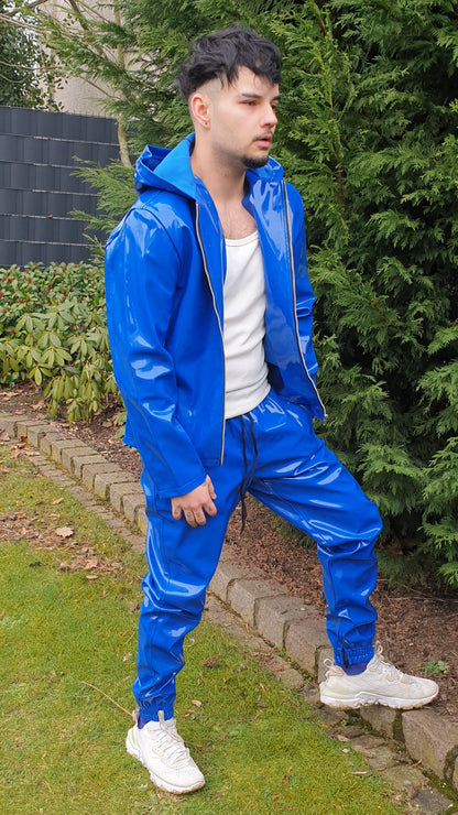 Lack Jacke Kapuzenjacke in Vinyl Qualität schwarz oder blau Reißverschluss Kapuze