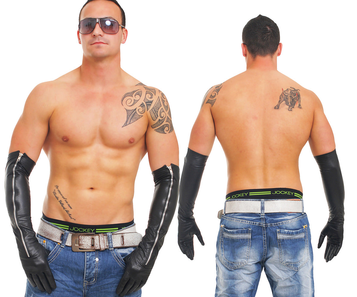 Lange 54-59 cm echt Leder Handschuhe Zipper super weiches Rindsleder Nappaleder