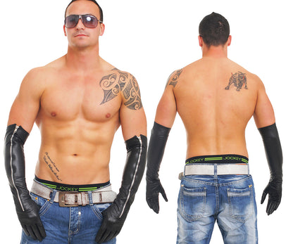 Lange 54-59 cm echt Leder Handschuhe Zipper super weiches Rindsleder Nappaleder