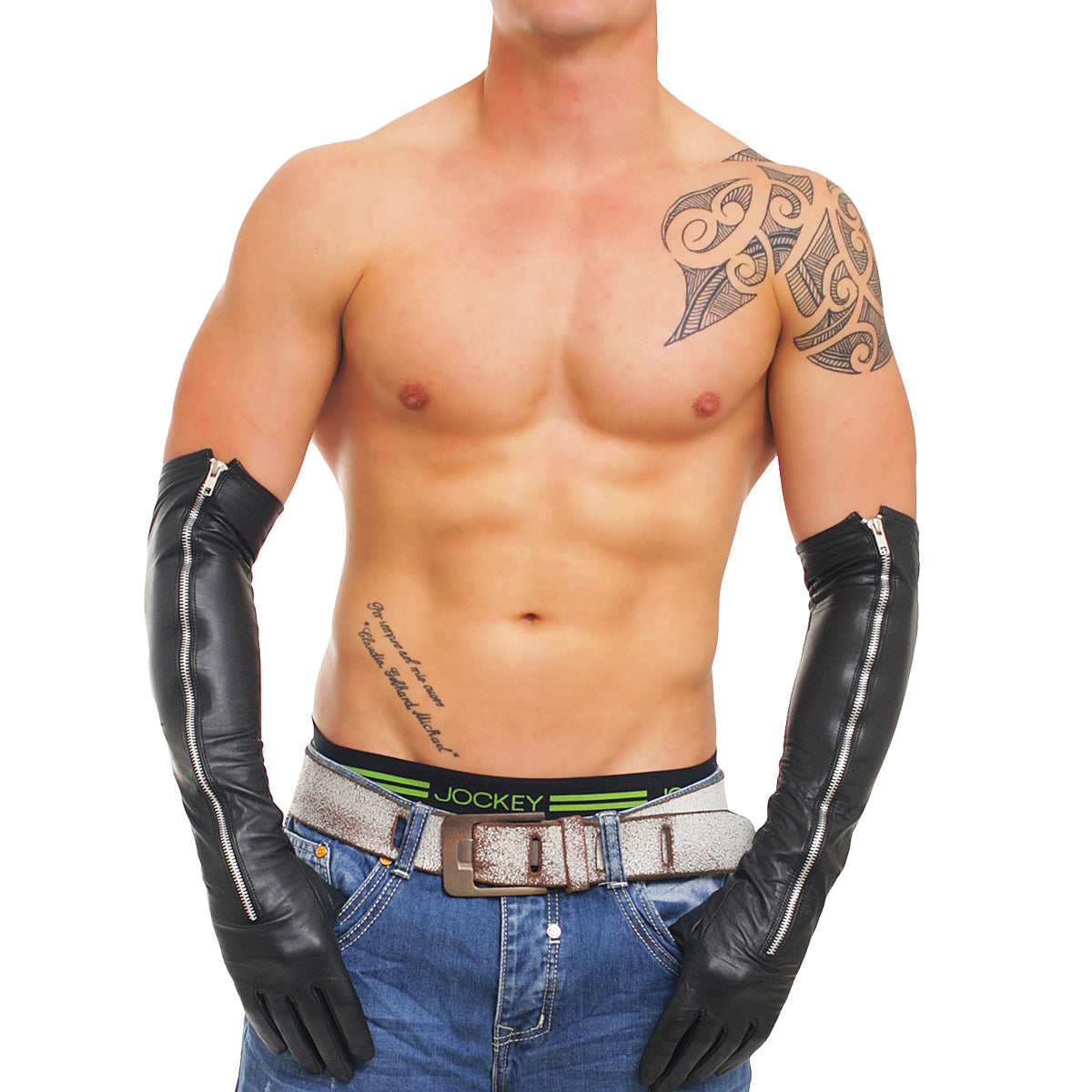 Lange 54-59 cm echt Leder Handschuhe Zipper super weiches Rindsleder Nappaleder