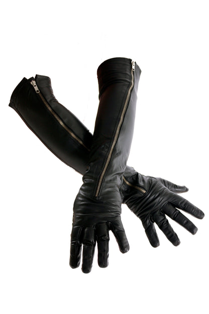 Lange 54-59 cm echt Leder Handschuhe Zipper super weiches Rindsleder Nappaleder