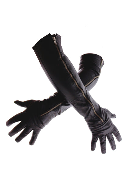 Lange 54-59 cm echt Leder Handschuhe Zipper super weiches Rindsleder Nappaleder