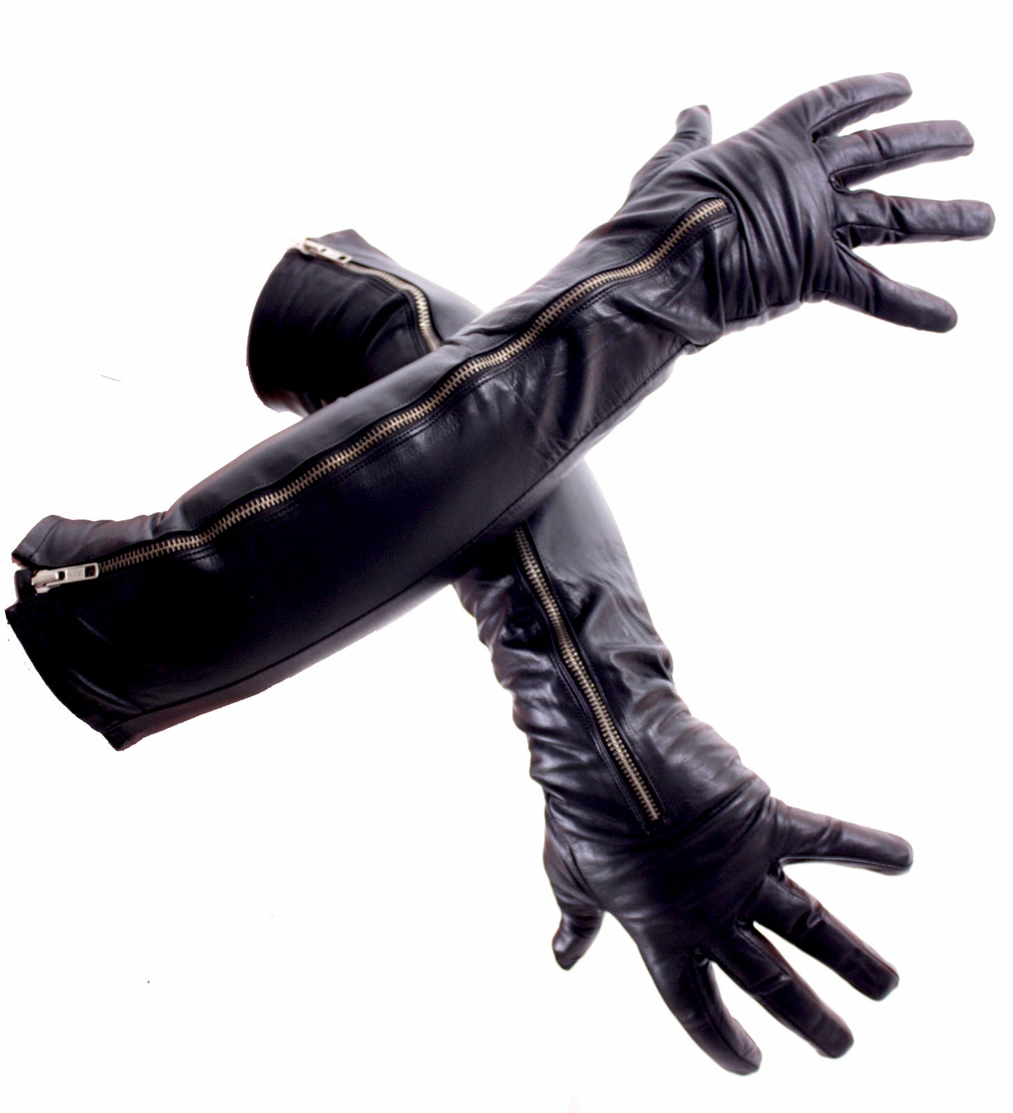 Lange 54-59 cm echt Leder Handschuhe Zipper super weiches Rindsleder Nappaleder