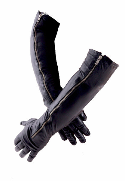 Lange 54-59 cm echt Leder Handschuhe Zipper super weiches Rindsleder Nappaleder