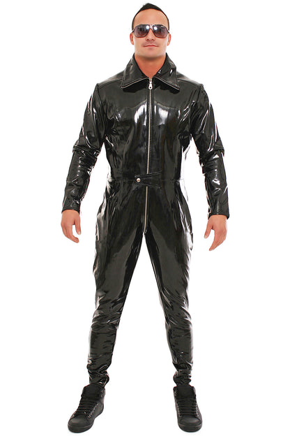Lackoverall Vinyl Anzug schwarz mit Reißverschluss an Schritt, Arm und Bein