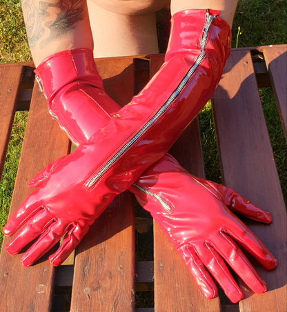 Lange Herren Lack Handschuhe Vinyl Qualität YKK Zipper Spaßfaktor Langlebigkeit