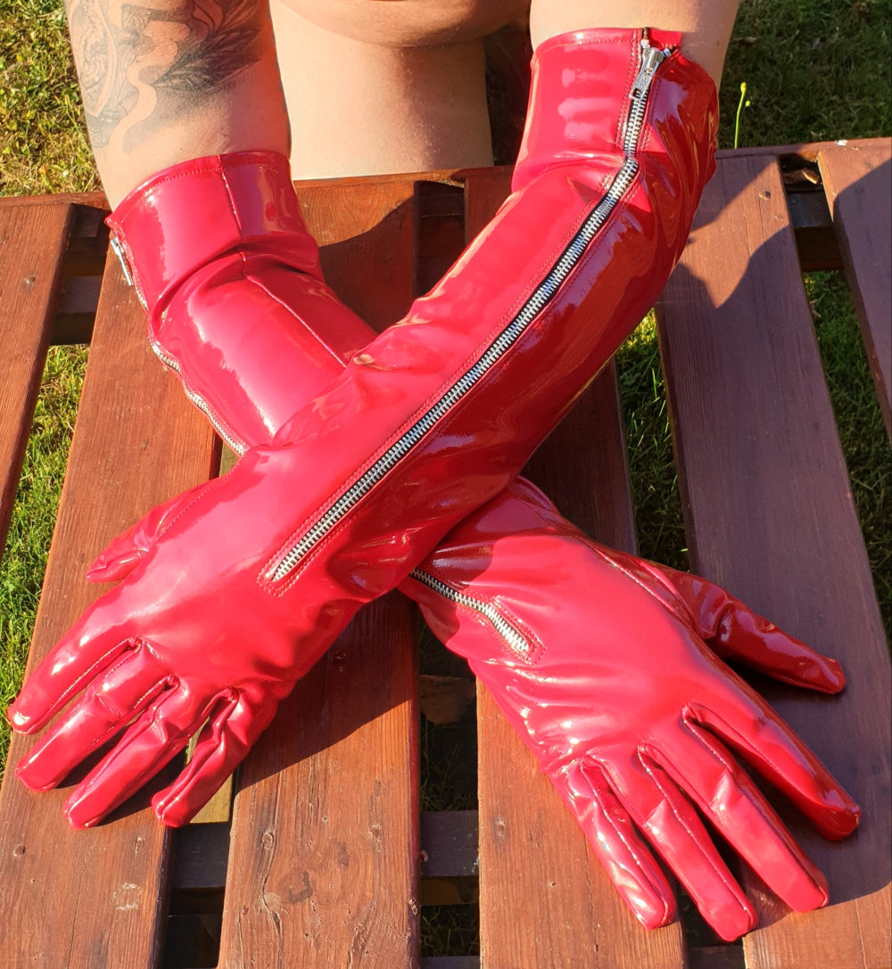 Lange Herren Lack Handschuhe Vinyl Qualität YKK Zipper Spaßfaktor Langlebigkeit