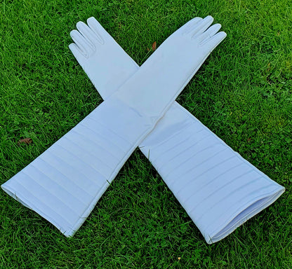 Lange Damen Lack Handschuhe in Vinyl Qualität Oberarmbereich gesteppt schwarz weiß