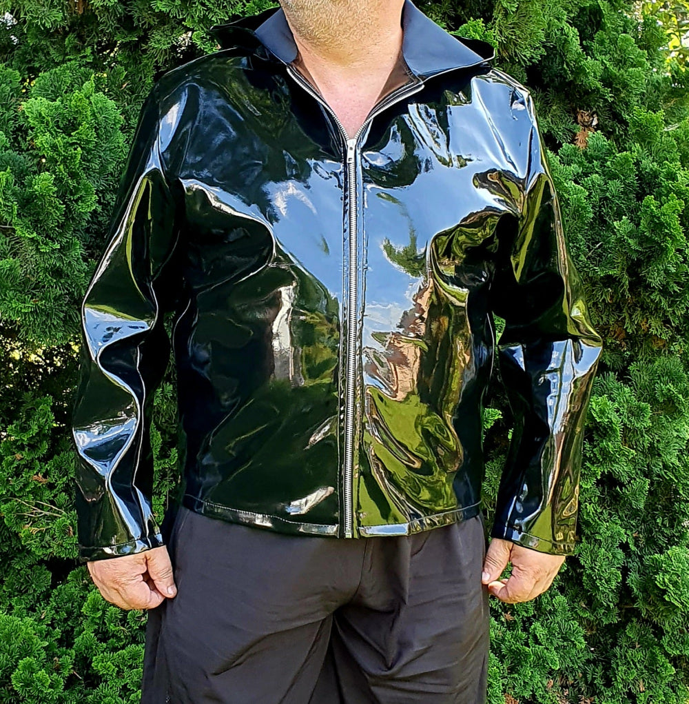 Lack Jacke Kapuzenjacke in Vinyl Qualität schwarz oder blau Reißverschluss Kapuze