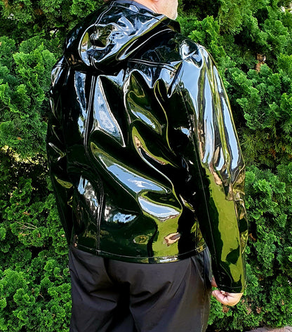 Lack Jacke Kapuzenjacke in Vinyl Qualität schwarz oder blau Reißverschluss Kapuze