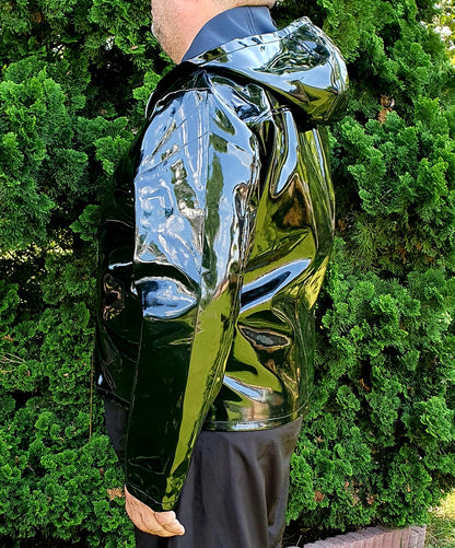 Lack Jacke Kapuzenjacke in Vinyl Qualität schwarz oder blau Reißverschluss Kapuze