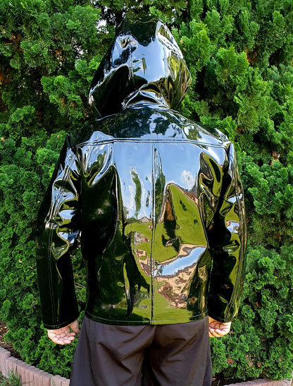Lack Jacke Kapuzenjacke in Vinyl Qualität schwarz oder blau Reißverschluss Kapuze